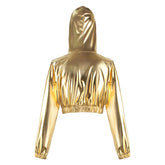 Halloween Carnival Shiny Laser Golden Adult Cosplay Hoodie Mask Set Hooded Long Sleeved Sweatshirt Casual Pullover Hoodie